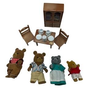 Vintage Rare Maple Town Story Furniture & Doll Set Table, Chairs & China Cabinet